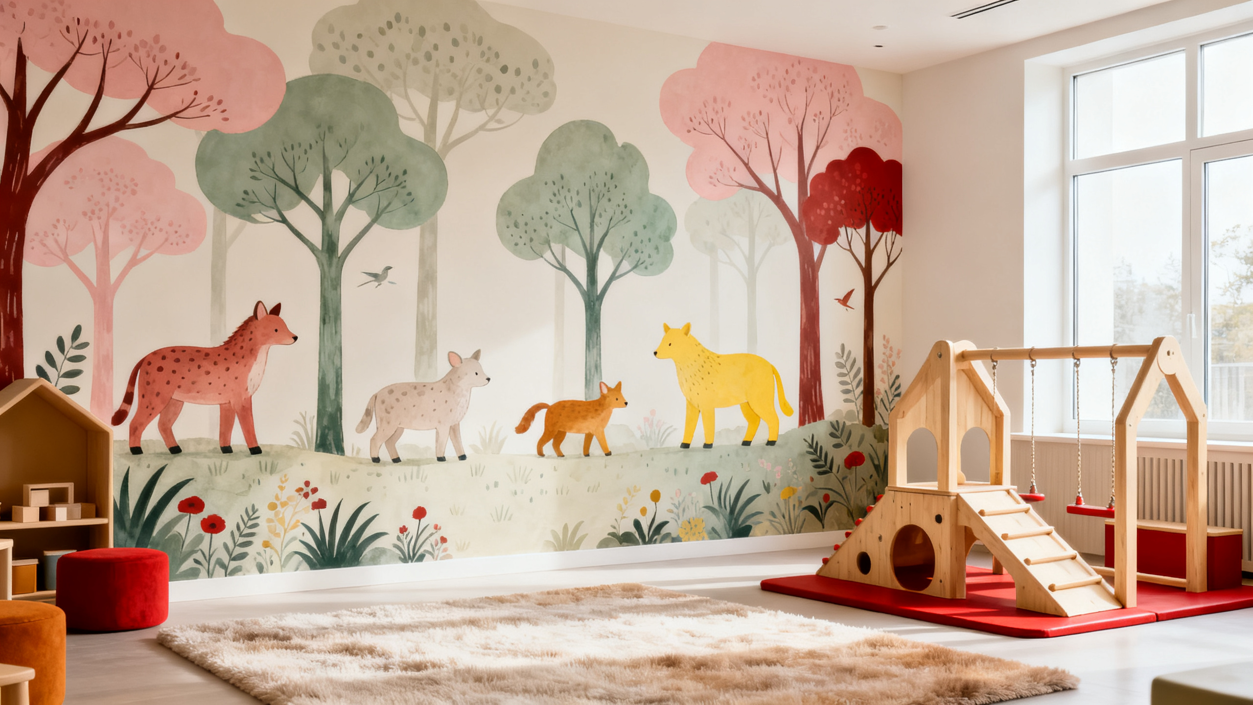 Crèche municipale — fresque sensorielle « Forêt enchantée » — détail