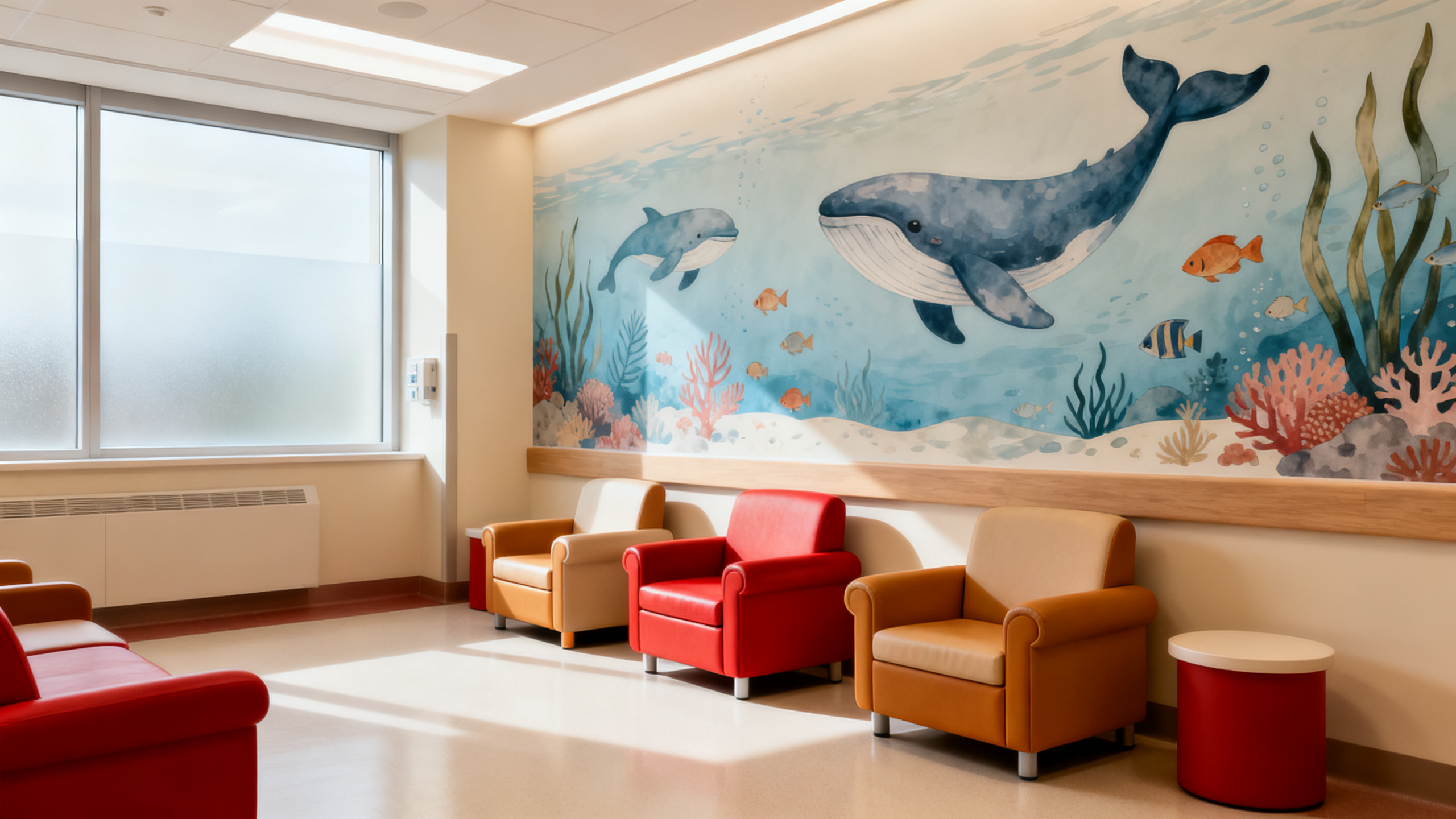 Pédiatrie hospitalière — univers marin apaisant — détail