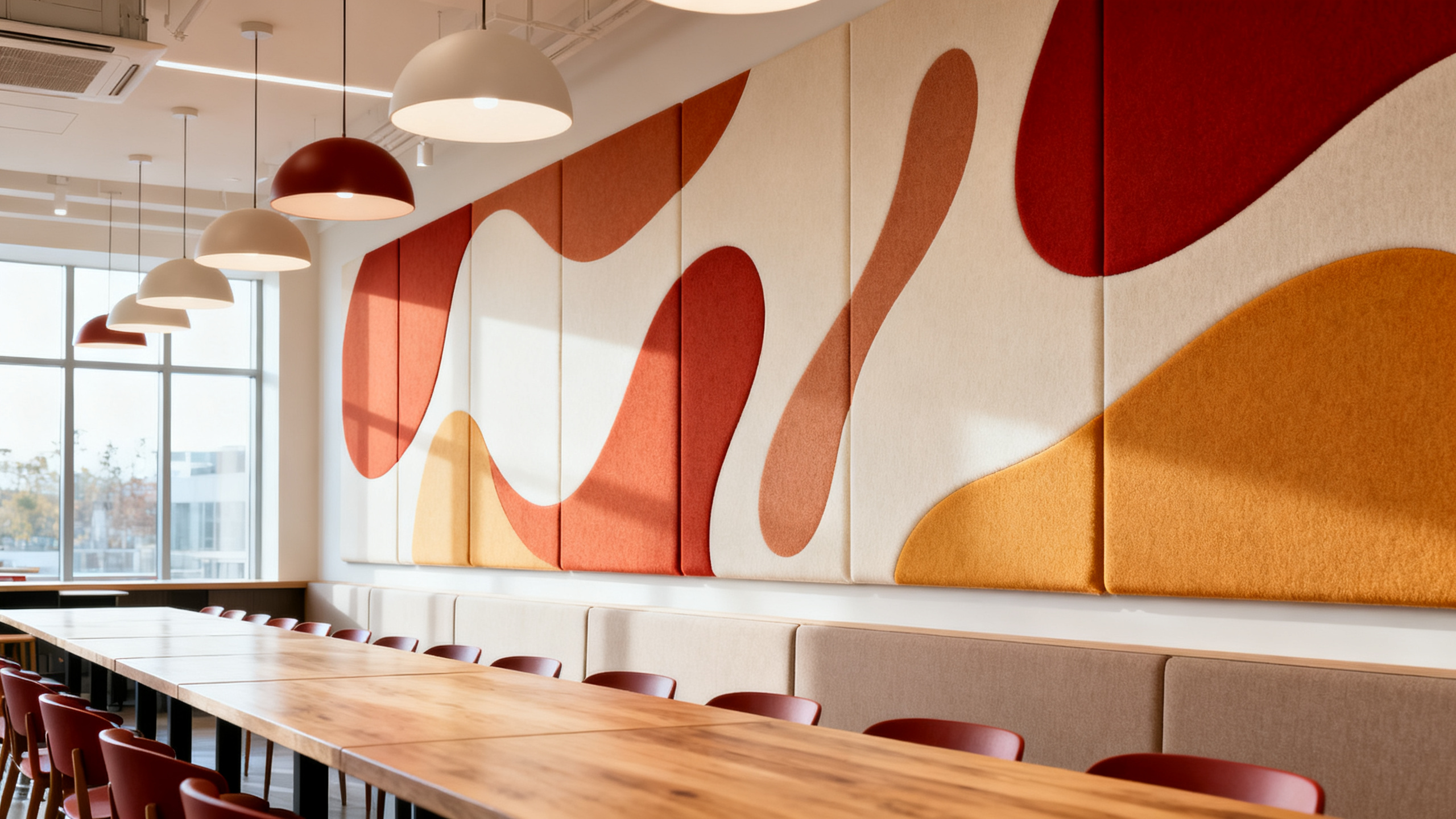 Restaurant d'entreprise — habillage acoustique 180 m² — détail